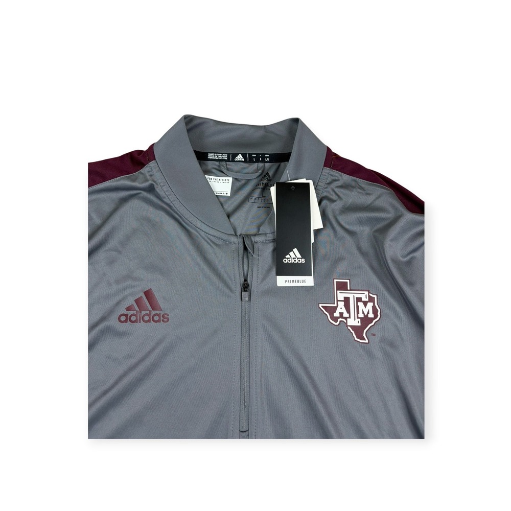 NEW Adidas Texas A&M Aggies Primeblue Quarter Zip Pullover Gray Maroon Mens L